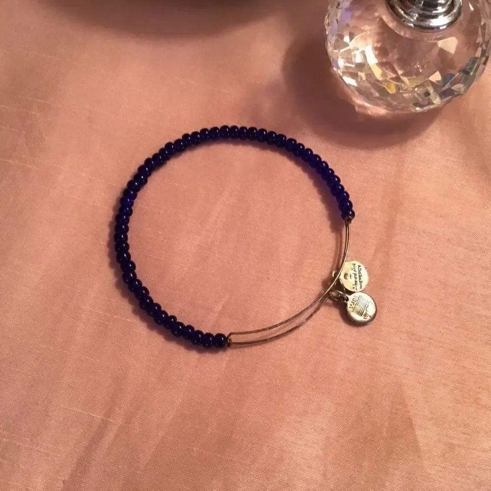 Alex & Ani Silvertone Blue Bead Bangle